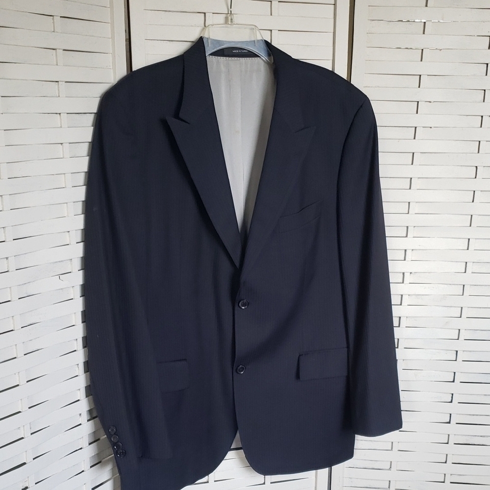 BOSS Men's Navy Blue Striped Mens Blazer Size 44R